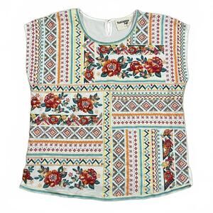 Savanna Jane White Floral Embroidered Blouse Top Size Large